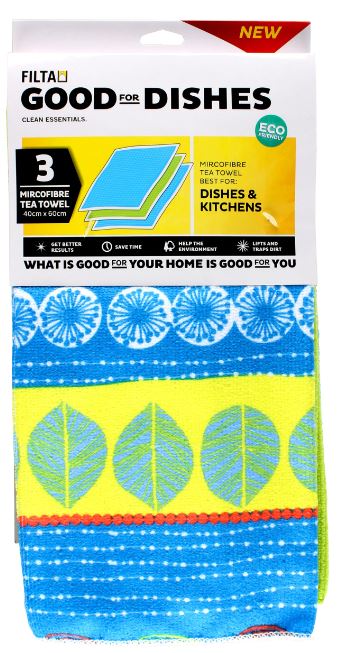 MICROFIBRE TEA TOWEL SEA - 3Pk